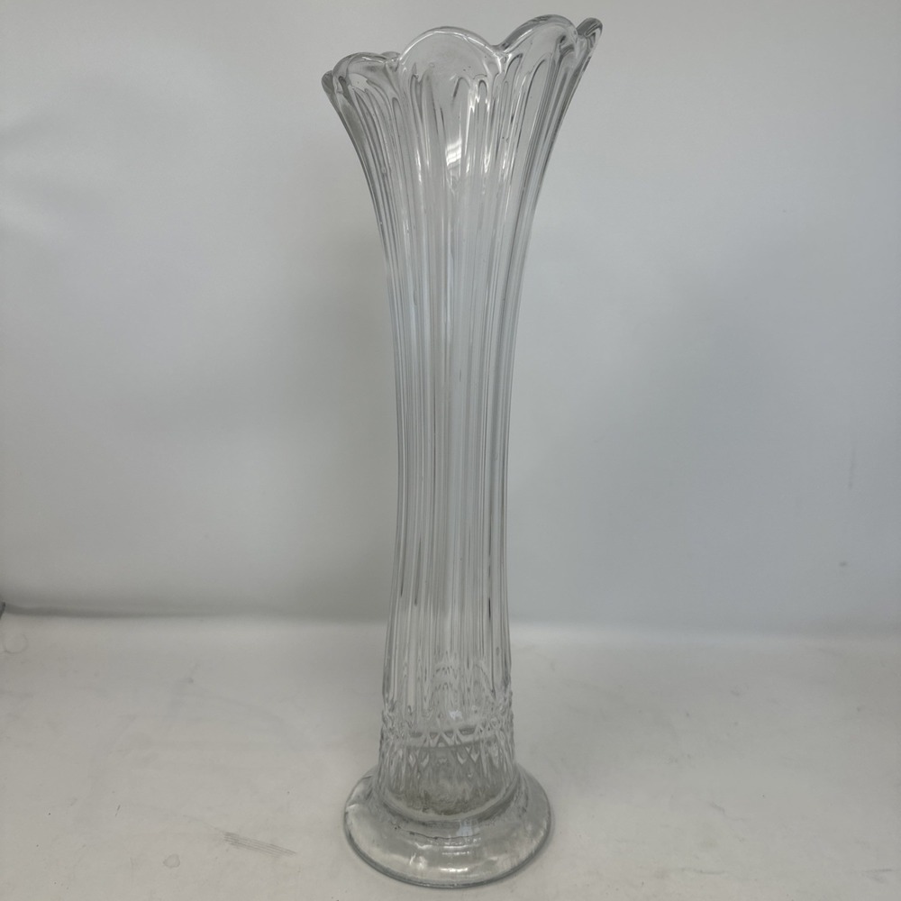Antique 1889 Bryce Higbee & Co Swung Glass Vase Cut Log Or Ethol Pattern 13.75"